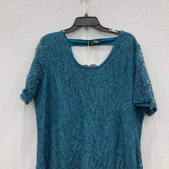 NWT Lace Maxi Dress Plus Size 28 Teal Green Short Sleeve Club L 374 - Picture 7 of 11